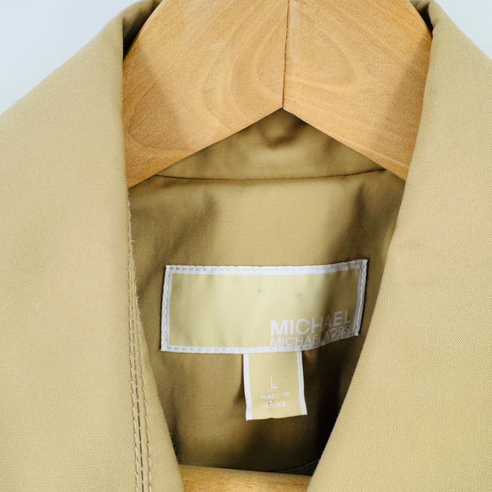 Michael Michael Kors Womens Tan Asymmetrical Zip Trench Coat Gold Hardware L - Picture 3 of 6